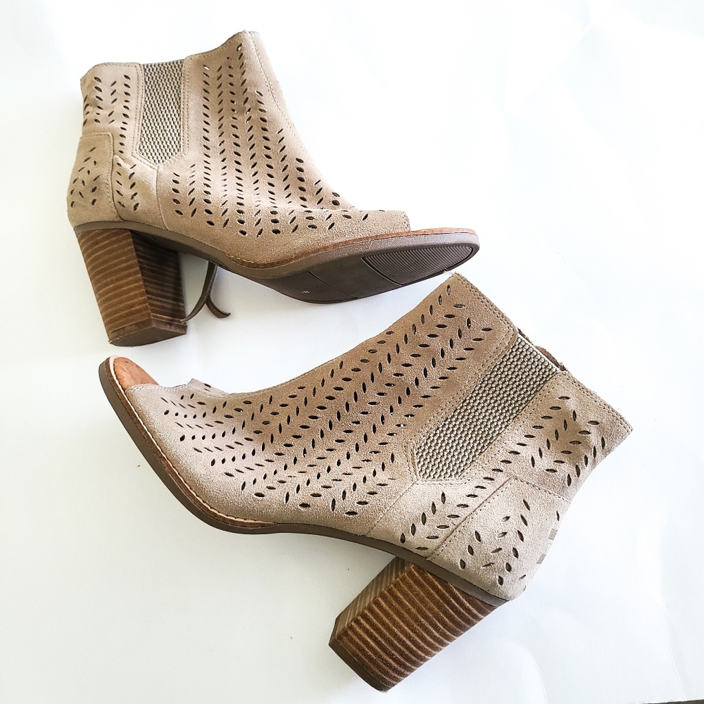 Toms Taupe Perforated Peep-Toe Ankle Boots